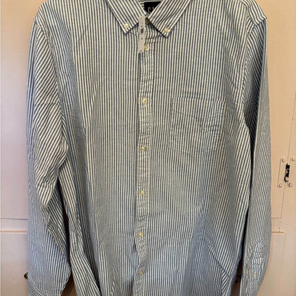 GAP Men's Slim Blue and White Striped Shirt NWT